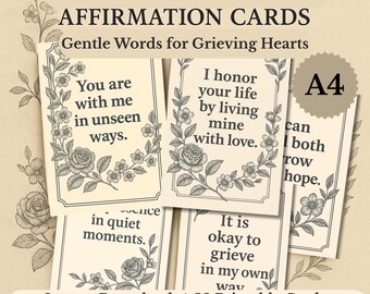 Grief Affirmation Cards: Printable Memorial Cards for Healing (A4 Digital Download)