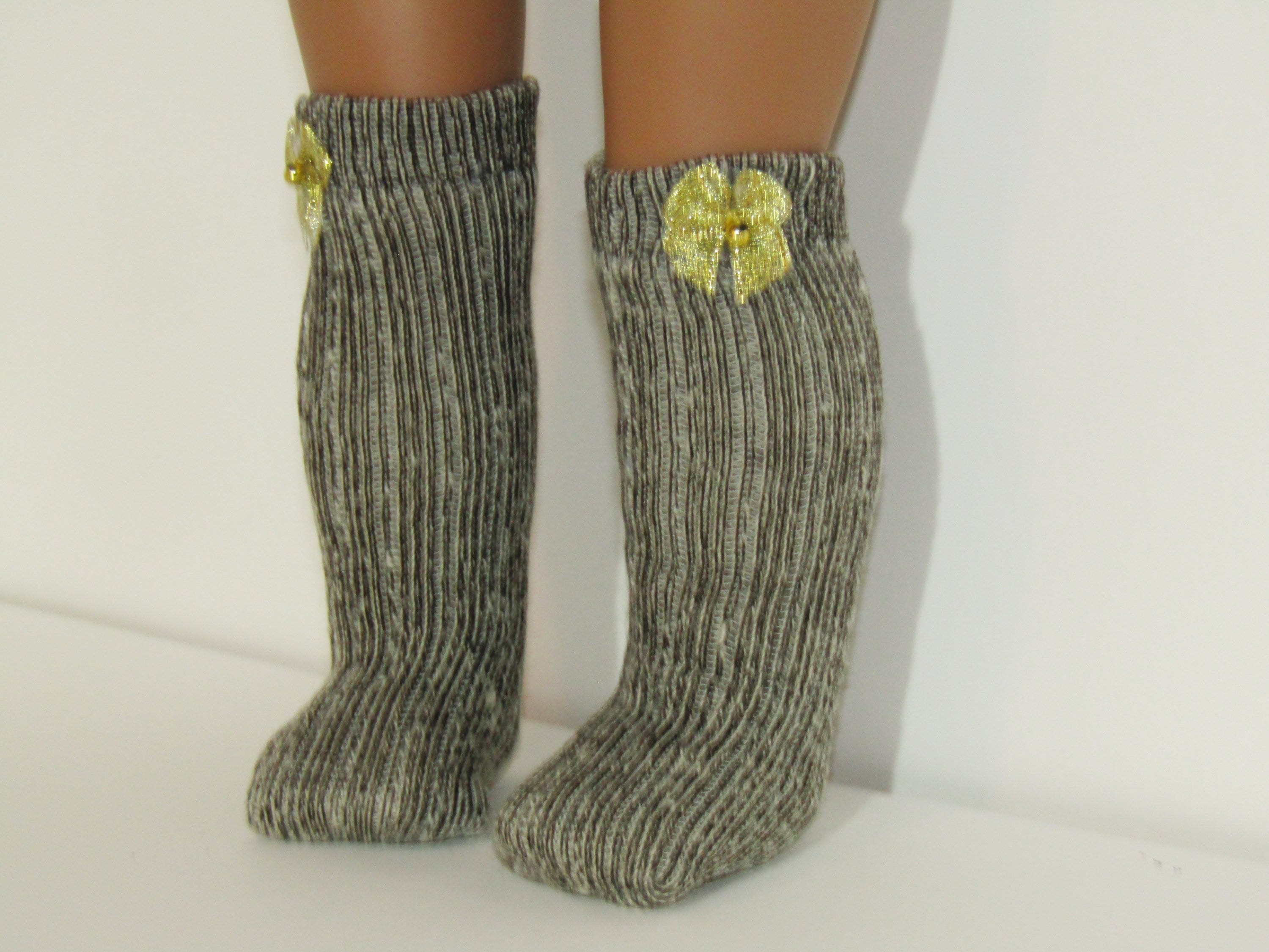 Woolen Thigh High Socks with Gold Ribbon Bows made to fit 18 Etsy