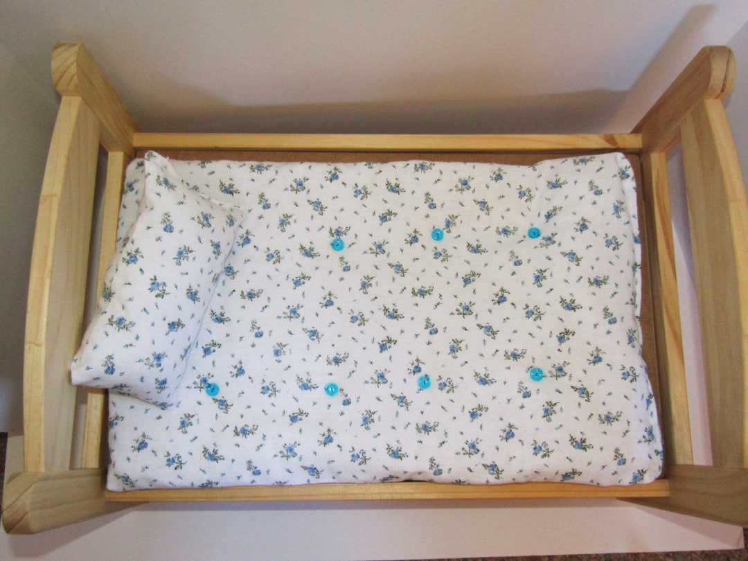 Blue Flowers Tufted Mattress for Doll Bed With Matching Pillow Set for
