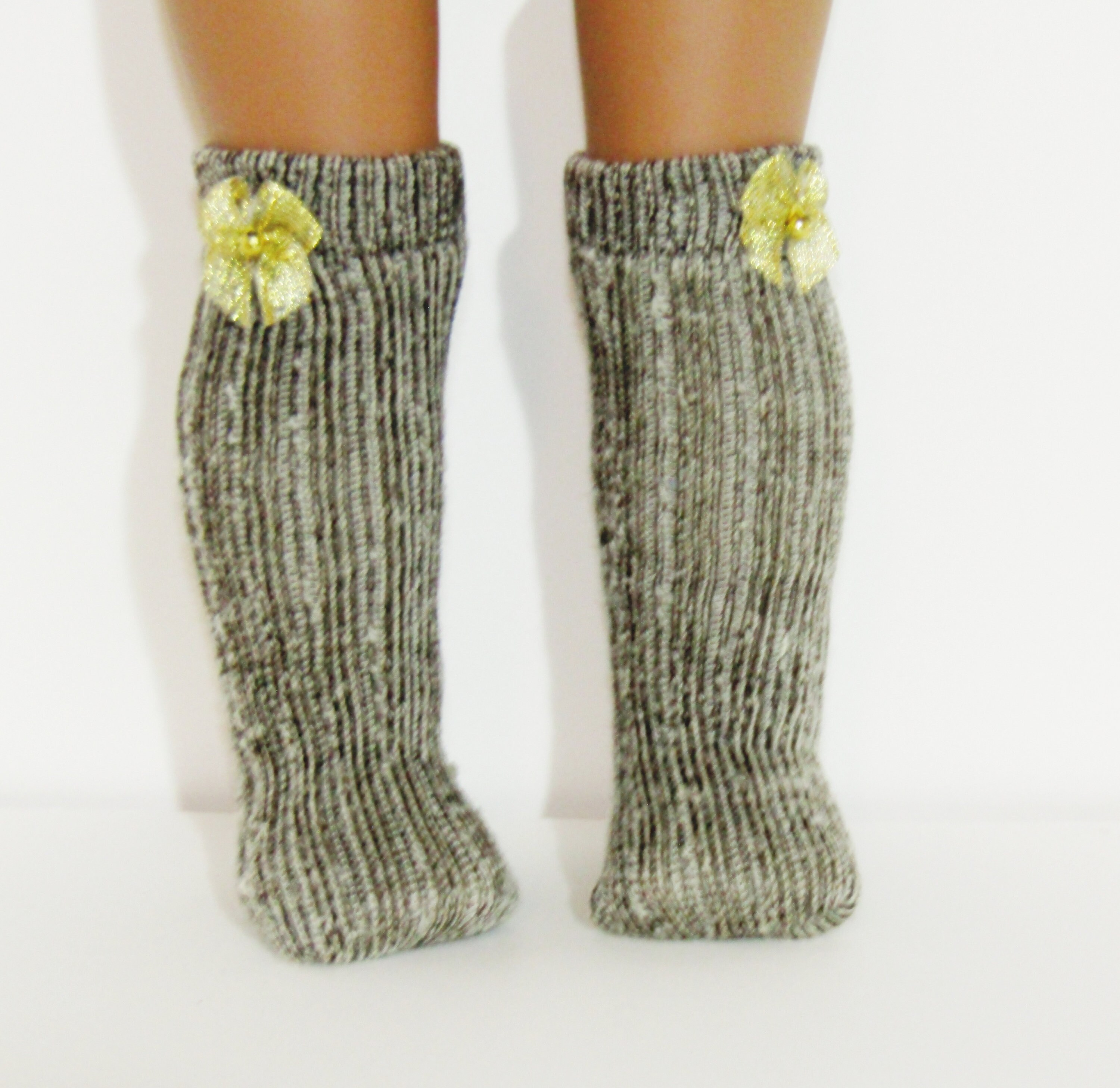 Woolen Thigh High Socks with Gold Ribbon Bows made to fit 18 Etsy