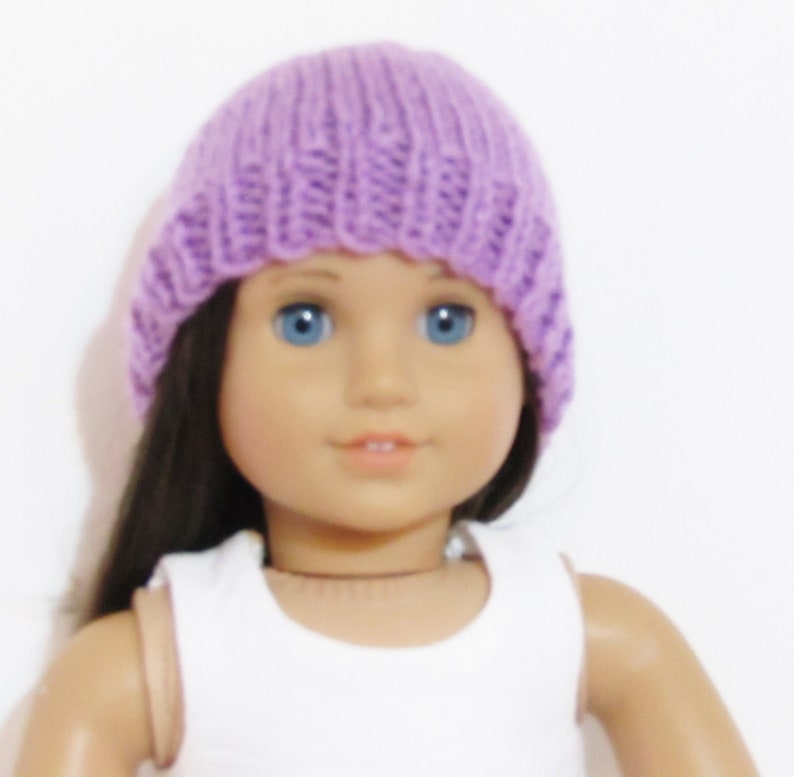Purple Hand Knit Beanie Cap Hat made to fit American Girl Doll Clothes 18