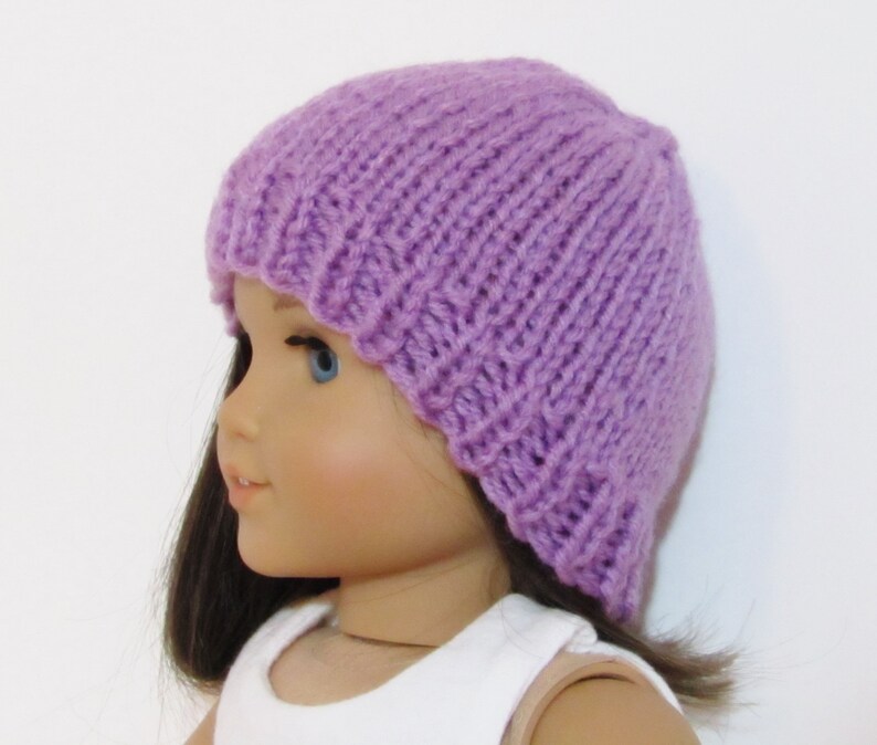 Purple Hand Knit Beanie Cap Hat made to fit American Girl Doll Clothes 18