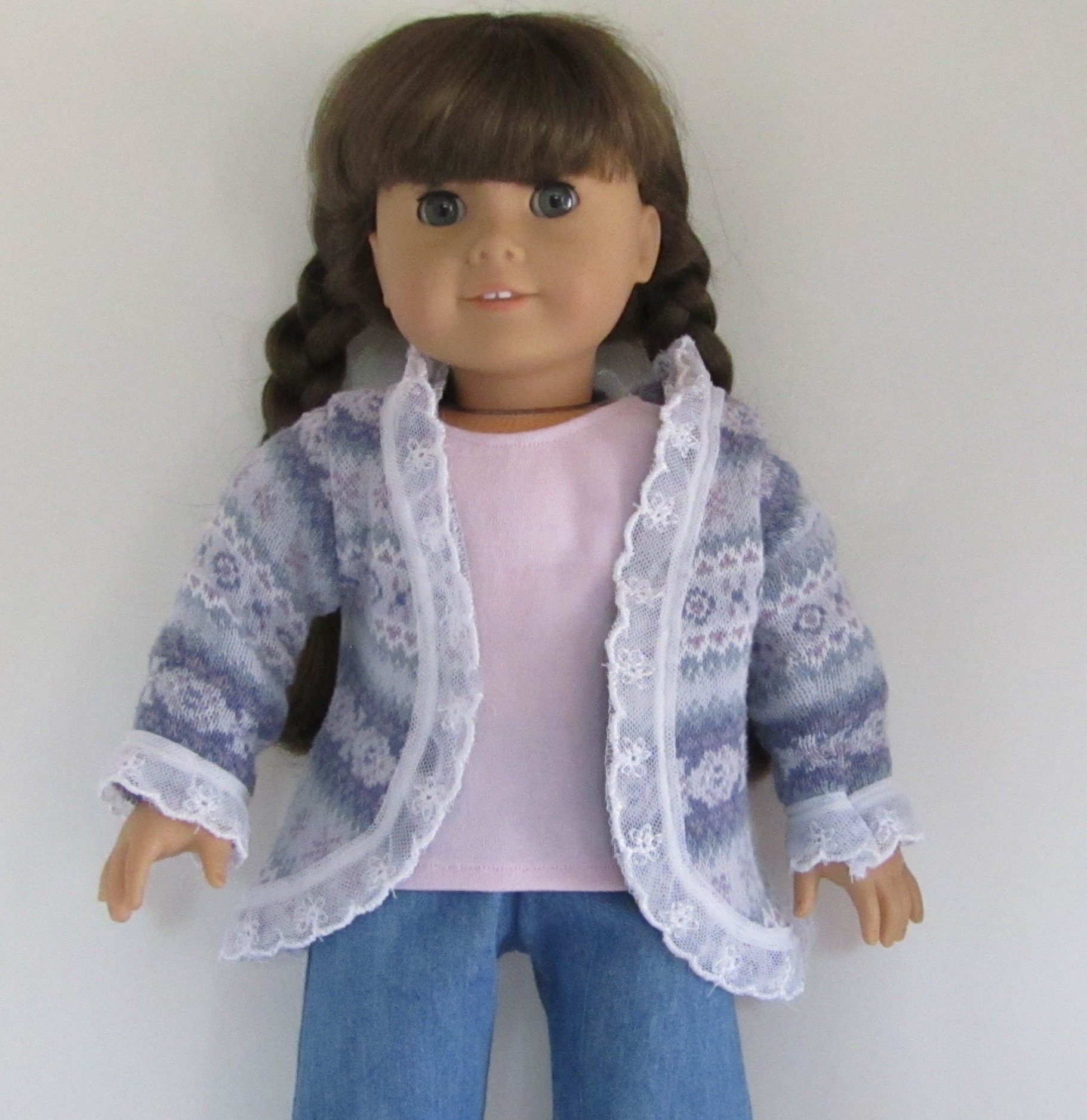 Purple Flowers Lace Trimmed Sweater Cardigan for 18 Inch Doll Like American  Girl or Similar Doll 