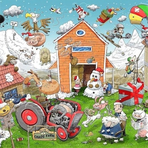 Jigsaw Puzzles For Adults - Christmas at Chaos Farm - 1000 or 500 Piece Jigsaw Puzzles For Adults, Teens, Kids | Made In The UK