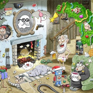 Jigsaw Puzzles For Adults - Christmas at Chaos House - 1000 Piece Jigsaw Puzzles For Adults, Teens, Kids | Funny Cartoon Puzzles