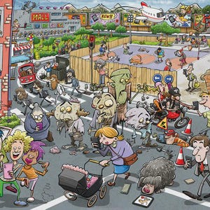 Jigsaw Puzzles For Adults - Chaos At Zombieland - 1000 or 500 Piece Jigsaw Puzzles For Adults, Teens, Kids | Made In The UK
