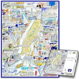 Tim Bulmer's Comical Map of New York 1000 Teile Puzzle New York City Wahrzeichen Freiheitsstatue Brooklyn Manhattan Geschenk 66 cm x 50 cm