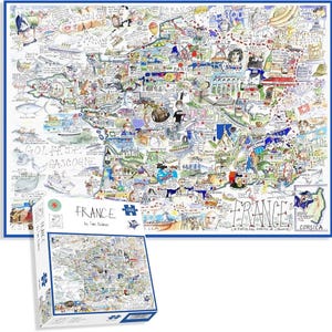 Carte comique de la France, oeuvre de Tim Bulmer - Puzzle de 1000 pièces pour adultes, grand puzzle de 66 cm X 50 cm. Difficile à terminer