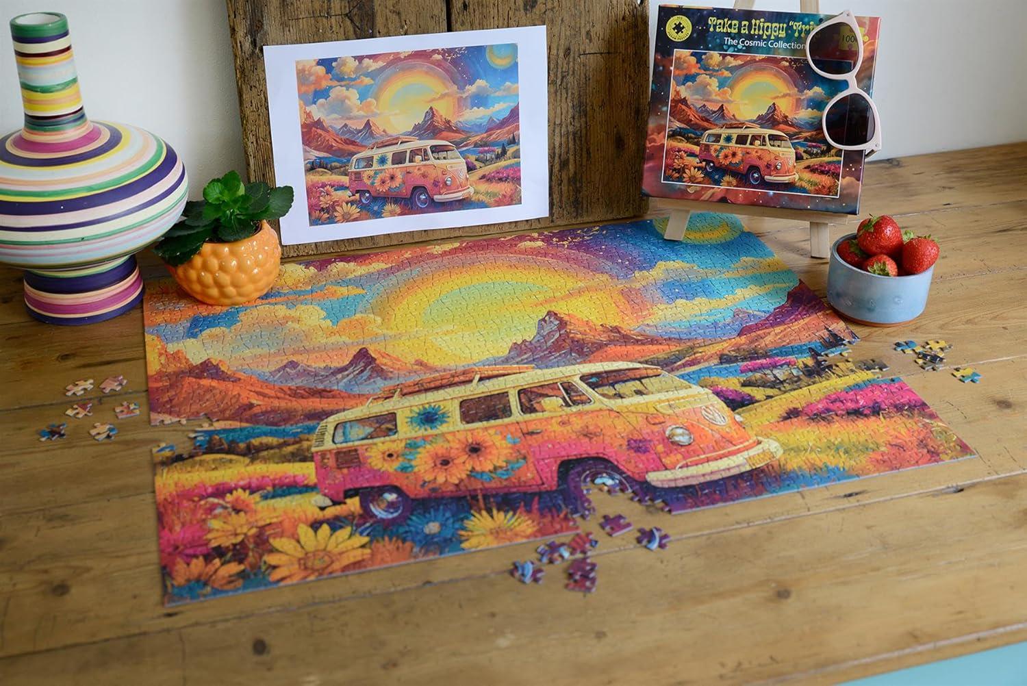 1000-Teile Puzzle „Take A Hippy Trip“ – Buntes Campervan-Motiv 66x50 Cm