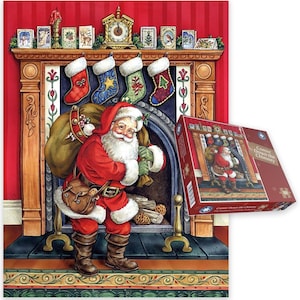 Vintage Christmas Jigsaw Puzzle: Festive Fireplace Scene, Santa Claus, 500 Pieces
