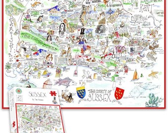 Mapa cómico de Sussex de Tim Bulmer: rompecabezas de 1000 piezas para adultos