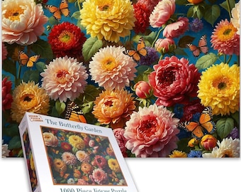 Puzzle „Ogród motyli” – 1000 elementów: Kwiatowa ucieczka, spokojne piękno (50 x 66 cm)