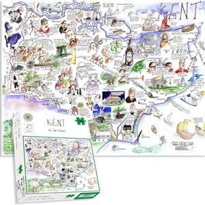 Comical Map Of Kent By Tim Bulmer - 1000 Piece Puzzle For Adults, Large Puzzle 66cm X 50cm In Size. Challenging To Complete