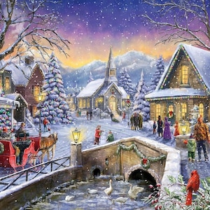 Christmas Village Glow 1000 Piece Jigsaw Puzzle - Family Fun Games for Xmas