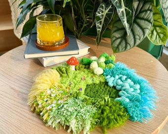 Fern Garden Coaster - DIY Kit & Finished Latch Hook Moss Coaster - 22 cm