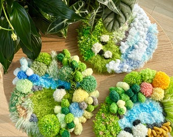 Lamb coaster set- DIY Kit & Finished Latch Hook- Moss Coaster