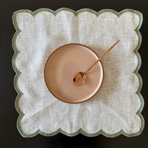 Square placemat with green scalloped border. Spring placemat. Aesthetic placemat for spring and holidays.