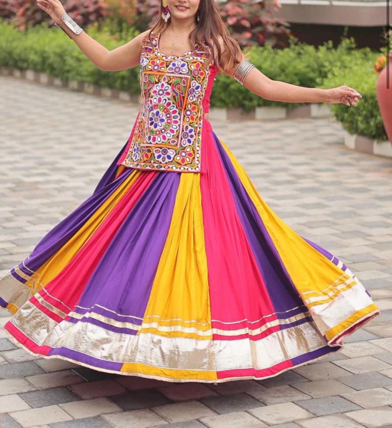 Chaniya Choli Garba Dress Girl Cotton Lehenga Choli With Real Mirror  Embroidery Work Navratri Outfit Stitched