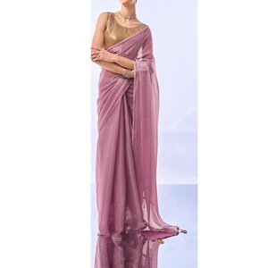 Women&#39;s Dual Shade Shimmer Chiffon Saree with Latkan|Elegant Party Wear Saree| Lightweight Flowy  Perfect for Weddings & Festive Occasions
