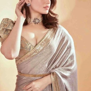 Crushed Tissue Saree with Belt |Embroidery Border & Silk Jacquard Blouse |Party Wear Saree |Indian Ethnic Saree for Women |Embroid Work Lace