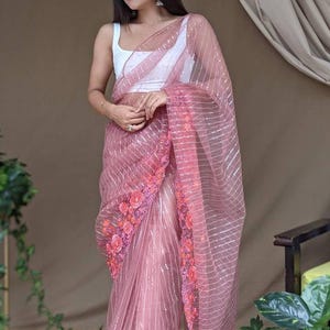 Designer Net Saree with Sequin Work & Floral Embroidery|Party Wear Saree | Banglori Satin Blouse|Indian Wedding Sari| Lightweight Fancy Sare
