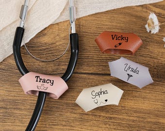 Personalized Leather Stethoscope Name Tag, Engraved Stethoscope ID Tag, Custom Nurse Stethoscope Charm, Gift for Nurse or Doctor