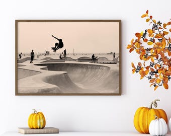 Skateboard Wooden Framed Art California Photo Venice Beach Print Skateboard Wall Art California Poster Dorm Decor Boy Skateboarding Art