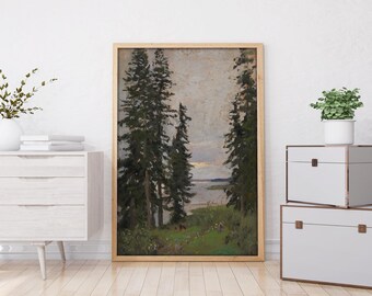 Oprawiony obraz olejny Krajobraz Wydruk na drewnie, Natura Oprawiona Duża Galeria Sztuki, Zielona Sztuka, Sztuka Vintage, Sztuka Minimalistyczna, Prezent, Dekoracja Ścienna