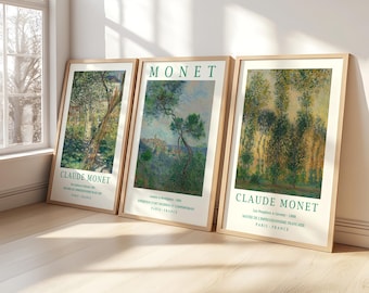 Set of 3 Monet Museum Landscape Wooden Framed Prints Exhibition Gallery Wall Art Print, Set of 3 Monet Museum Poster