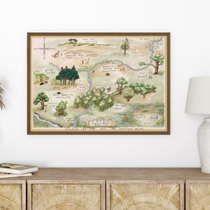 Art encadré de carte de forêt de 100 acres | Panneau Woods de 100 acres | Winnie l'ourson | Chambre de bébé neutre | Décoration de chambre d'enfants