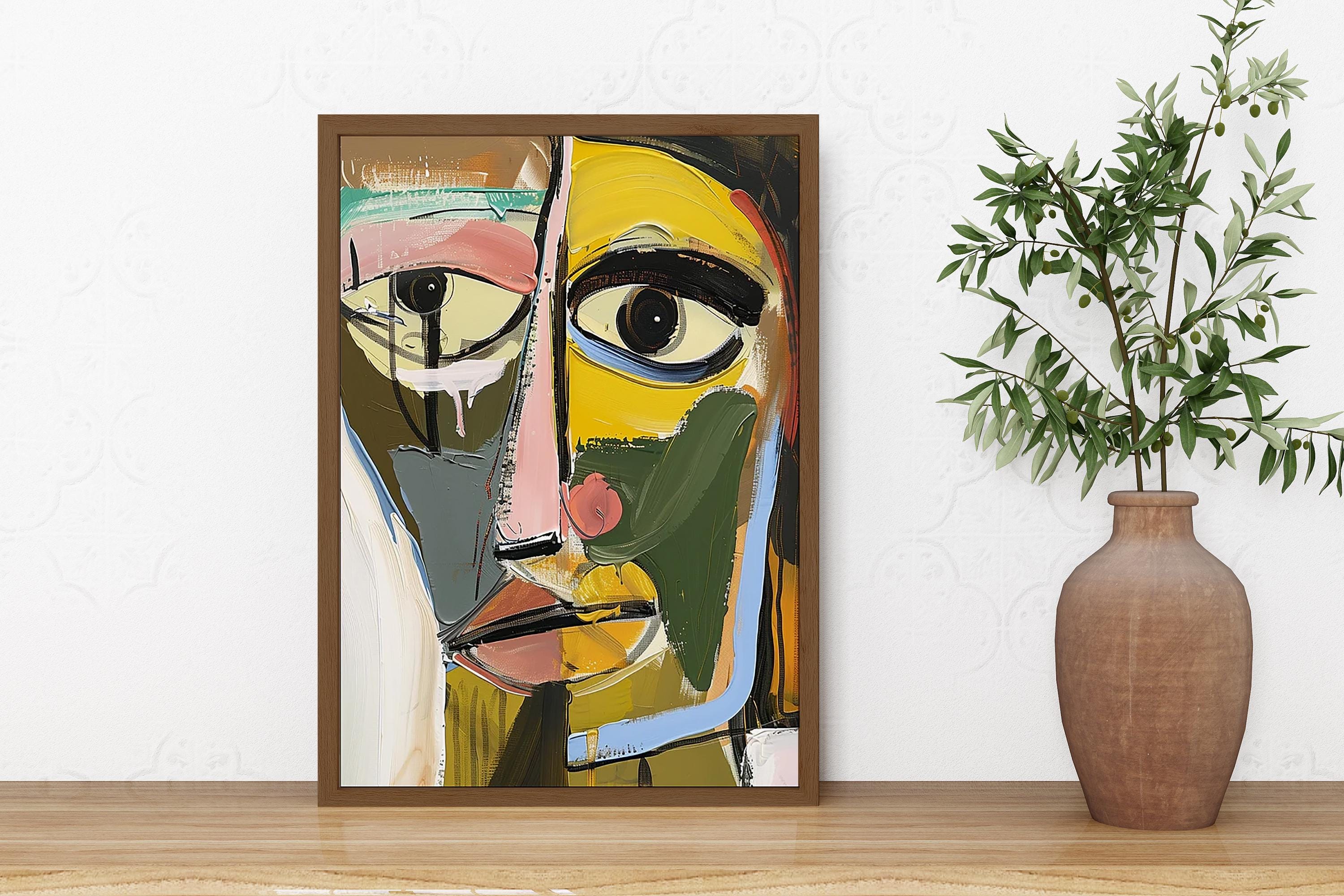 Wooden Framed Cubist Face Art Print, Picasso Style Abstract Portrait ...