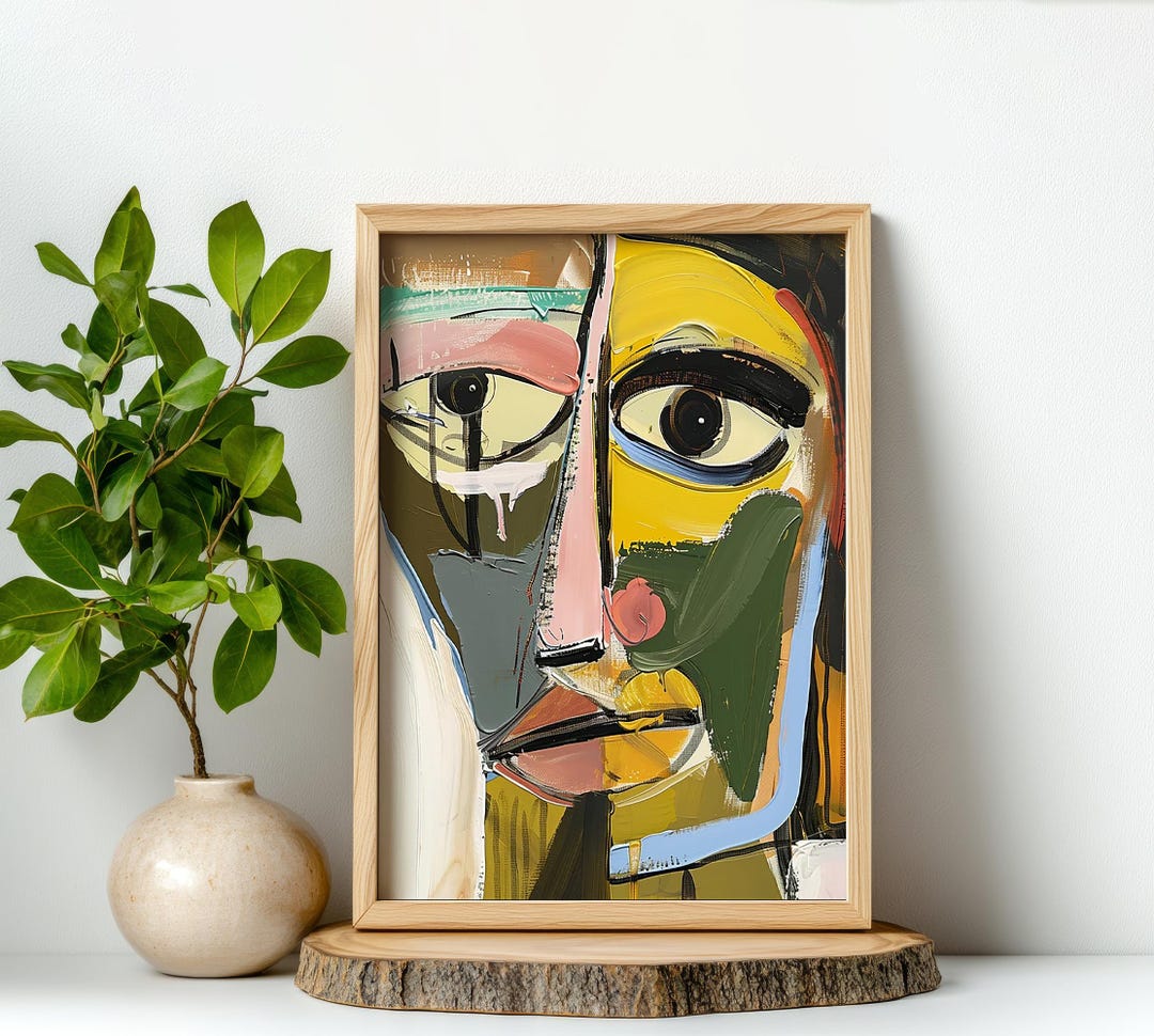 Wooden Framed Cubist Face Art Print, Picasso Style Abstract Portrait ...