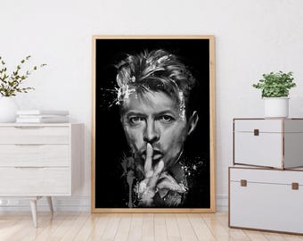 Art mural avec cadre en bois de David Bowie Oeuvre d'art de célébrités célèbres. Décoration murale imprimée de style graffiti