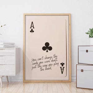 Ace Of Spades Drewniana rama, Retro Gra w karty Ścienna Sztuka, Inspirujący Cytat Plakat, Beżowa Karta As Dekoracja Ścienna