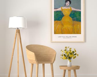 chinese dress ladies Max Kurzweil Lady in a Yellow Dress 1899 Art Print in High-Quality Handmade  Picture Frame 30 x 30 cm Matt Black : Amazon.de: Home & Kitchen