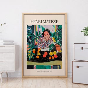 Impresión de interior de jarrón etrusco de Henri Matisse: arte mural fauvista audaz en marco de madera hecho a mano para una decoración moderna y colorida.
