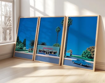 Unsteady World by Hiroshi Nagai Set of 3 , Wooden Framed Art