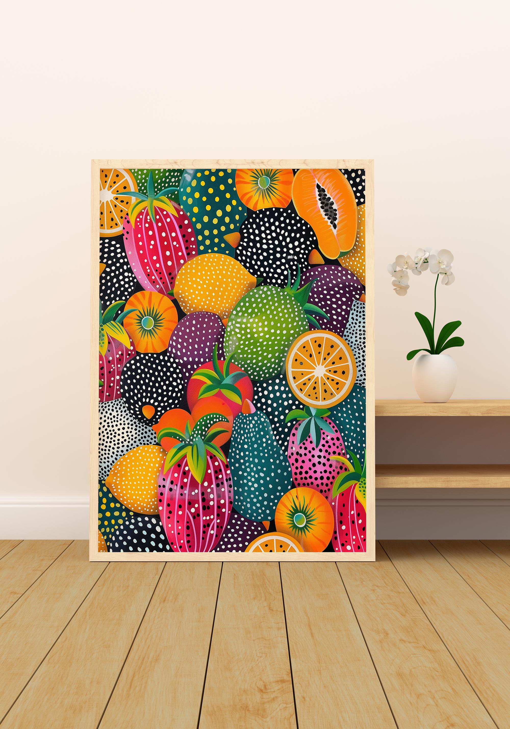 Exotische Früchte Pop Art Holzrahmen Druck | Bunte Küche Wandkunst | Affiche Frucht | Décoration Pop Art Tropisches