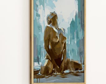 Impressão de pintura de mulher nua, arte de parede com moldura de madeira de mulher nua, arte em tela para quarto, decoração de parede com foto sensual