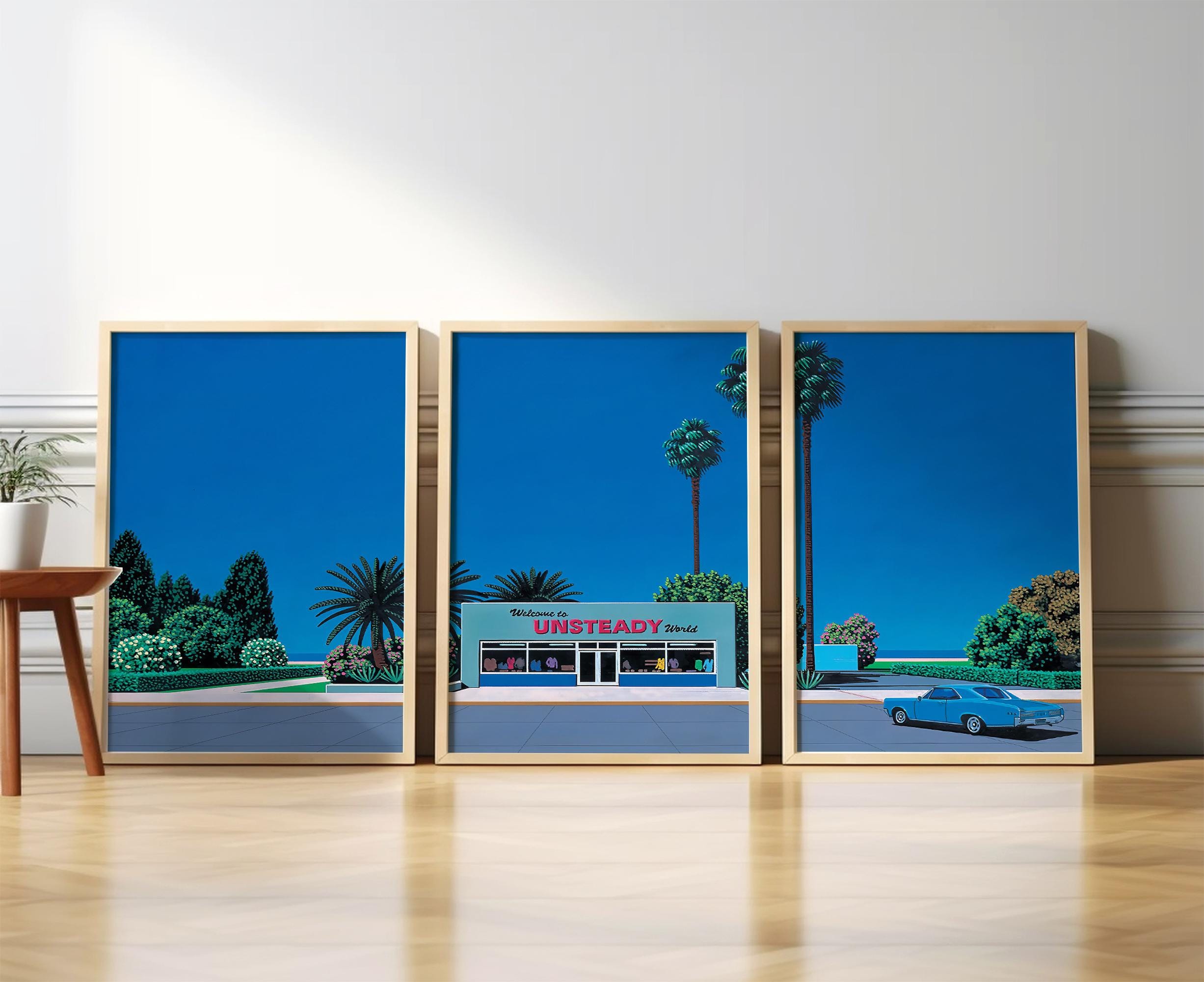 Unsteady World by Hiroshi Nagai Set of 3 , Wooden Framed Art