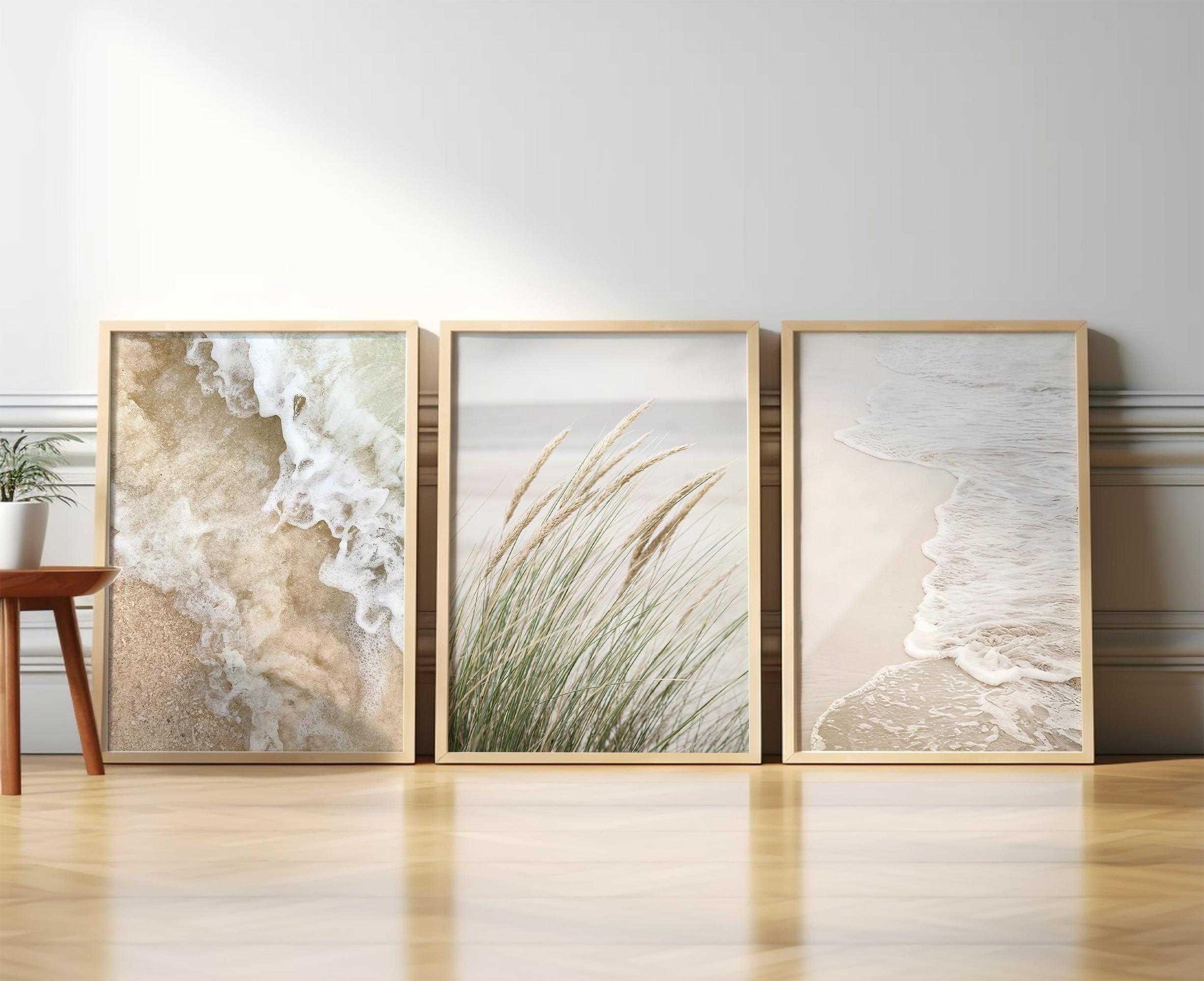 Beach Coastal Wooden Framed Print Set of 3 Wall Art Ocean Print Set ...