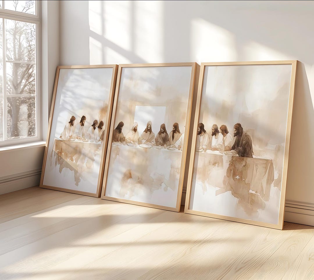 Jesus Last Supper Set of 3 Wooden Framed Art Prints, Classic Christian ...