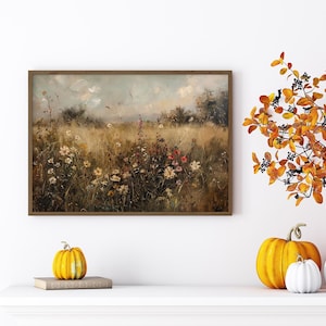 Wooden Framed Wildflower Field Vintage Landscape Prints Botanical Floral Panoramic Wall Art Living Room Decor