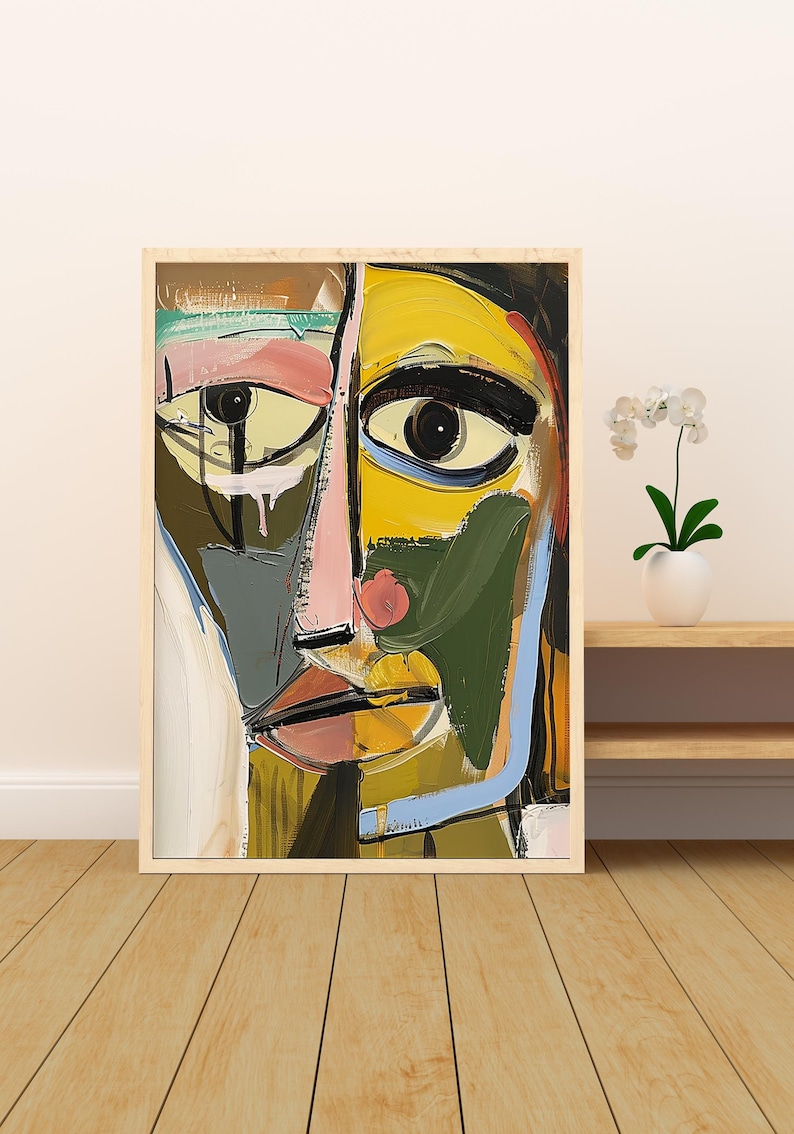 Wooden Framed Cubist Face Art Print, Picasso Style Abstract Portrait ...
