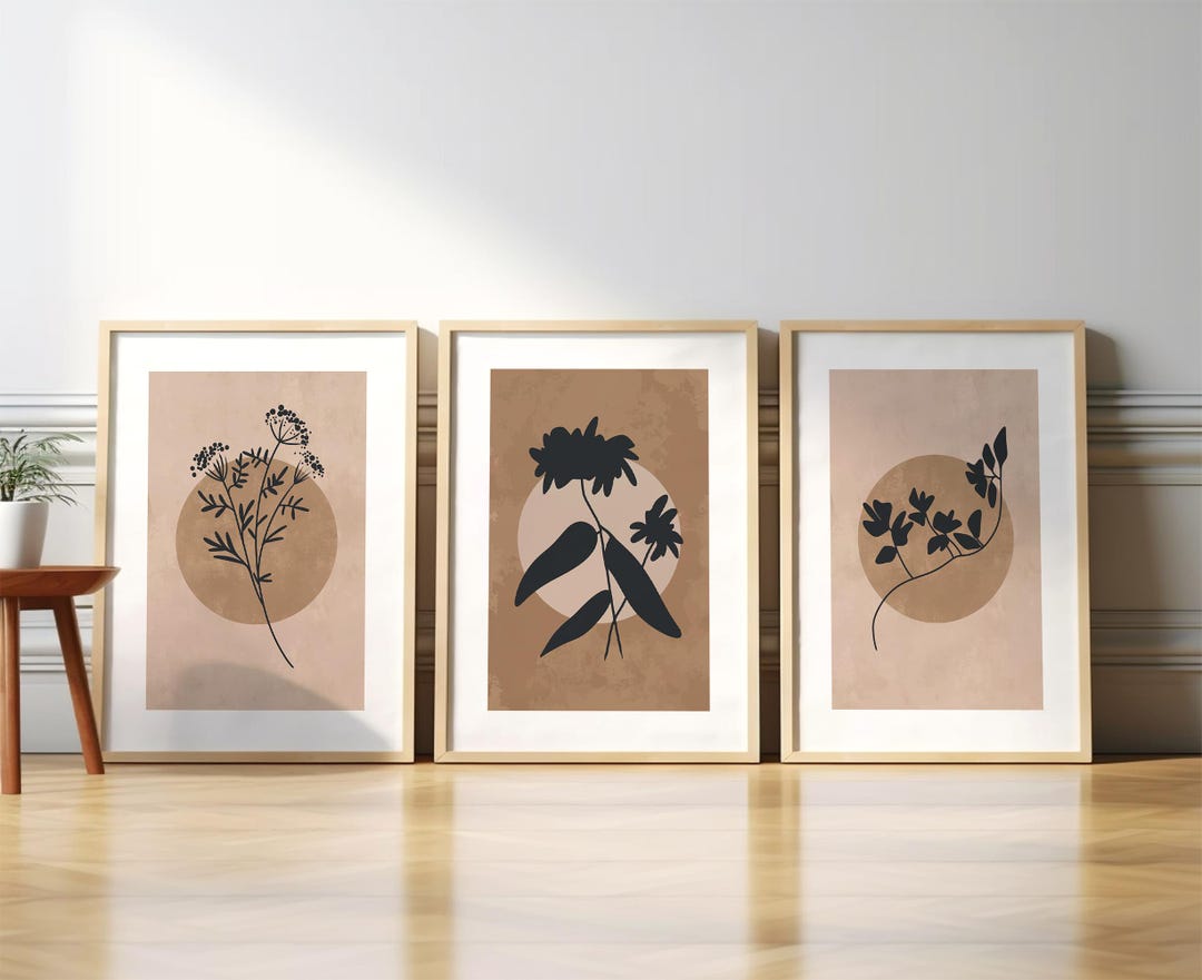 Abstract Botanical Line Art Prints | Boho Earth Tone Gallery Wall ...
