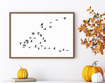 Flight of the Geese Wooden Framed Art Print, Nature Wall Decor, Rustic Home Accent