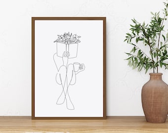 Bookish Wooden Framed Art, Bookish Gifts, Book Wall Art, Floral Prints, Botanical Wall Art, Book Lover Gift, Line Art Print