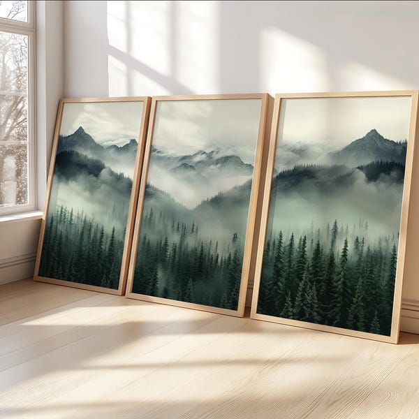 Park Narodowy Great Smoky Mountains w drewnianej ramie, zestaw 3 bardzo dużych wydruków akwarelowych, plakat na płótnie w rolce