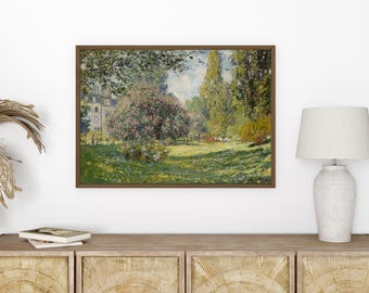 Claude Monet Oprawiony Drewniany Wydruk | Parc Monceau, Duża Rama Ścienna Sztuka, Zielona Sztuka, Sztuka Vintage, Sztuka Minimalistyczna, Prezent, Dekoracja Ścienna