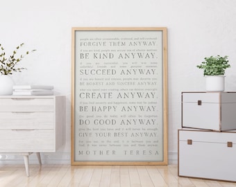 Anyway Wooden Framed Wall Art Sign | Mother Teresa